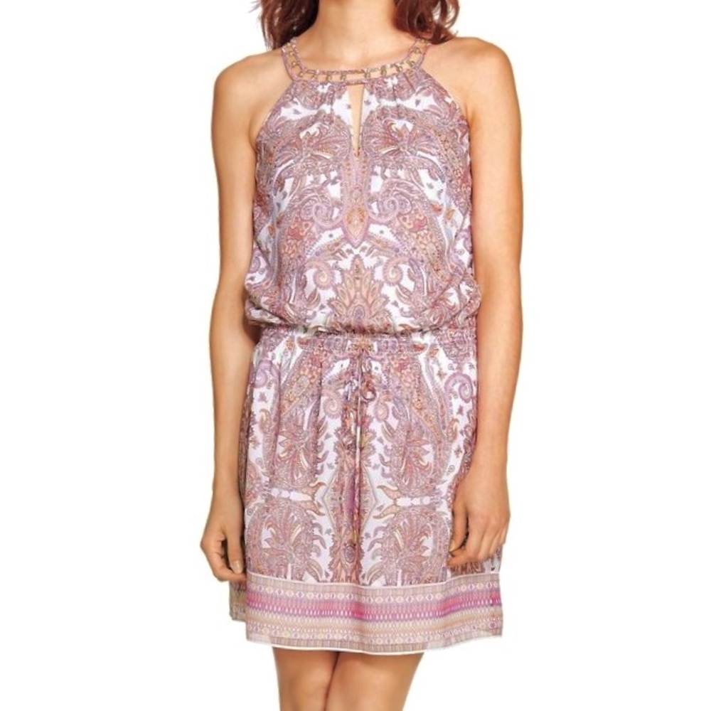 White House Black Market Sleeveless Paisley Blouson Short Dress Size M - Picture 2 of 12